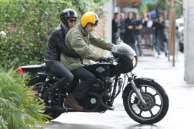Halle Berry, leather jacket, helmet, motorcycle, Olivier martinez